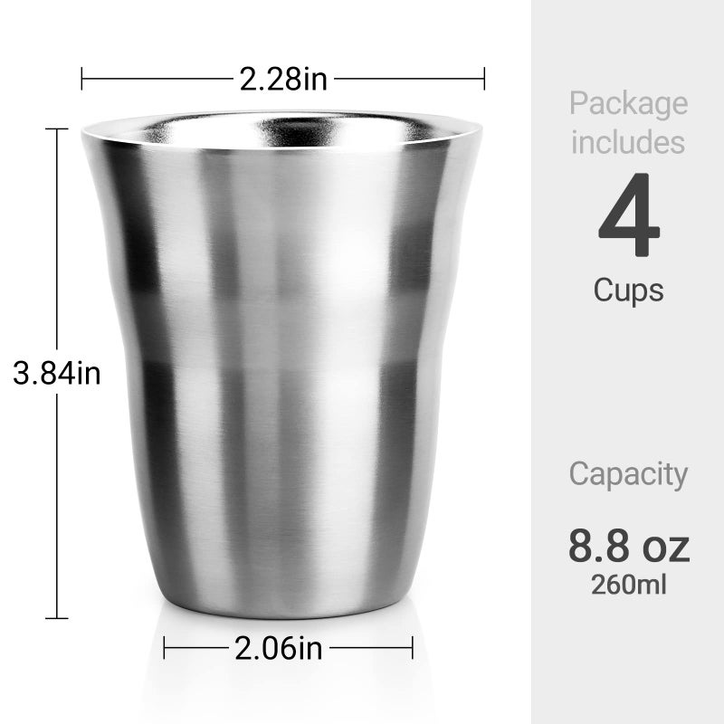 Beasea Metal Cups 8 oz Set of 4, Stainless Steel Cup 8 oz Double Wall Stackable Small Mini Glasses Insulated Drinking Tumblers for Home Restaurant Office Camping Party - Image 3